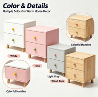 Table de chevet moderne en métal à 2 tiroirs avec pieds en bois, table de nuit compacte en acier pour chambre d'enfant, rangement pour articles divers