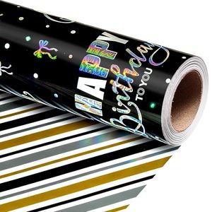 Papier cadeau personnalisé rose, noir, bleu, violet, motif holographique arc-en-ciel laser à double rayure pour emballage cadeau - Product Image 2