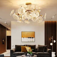 Lustre suspendu LED en forme de feuille de lotus, style zen chinois, tout en cuivre doré, pour salon, chambre à coucher, salle à manger