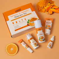 Ensemble de soins quotidiens éclaircissants au curcuma et à la vitamine C avec logo personnalisé OEM, élimine les taches noires et réduit l'acné sur le visage, ensemble de 5 pièces