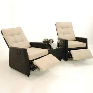 Audu Stock Black Height Adjustable Recliner Chair,Outdoor Garden Rattan Recliner Sofa Chair With Footrest