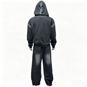 Conjunto de Sudadera con Capucha de Algodón Lavado Oversize para Hombre, Color Sólido, Ajuste Holgado, Largo Completo, Estilo Casual Urbano, Ropa de Otoño - Product Image 2