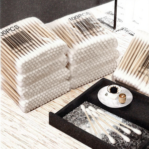 Coton-tiges à double tête en bois pour le nettoyage du nez, 100 pièces en sachet - Product Image 3