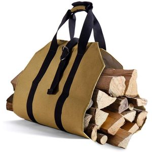 Bolsa portátil de lona para transportar leña, bolsa de almacenamiento rectangular impermeable de color caqui para uso en chimenea de cocina - Product Image 5