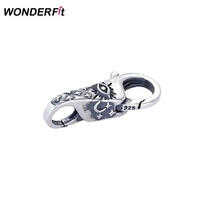 Breloque en argent sterling 925 oxydé en forme d'œil avec grandes fermoirs doubles mousquetons pour la fabrication de colliers et bracelets