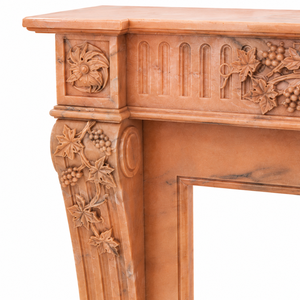 Traditional Marble <b>Fireplace</b> Mantel With Ornate Carving Cloudy Rosa Stone Indoor Wood Burning Hearth For Living Room - Product Image 4