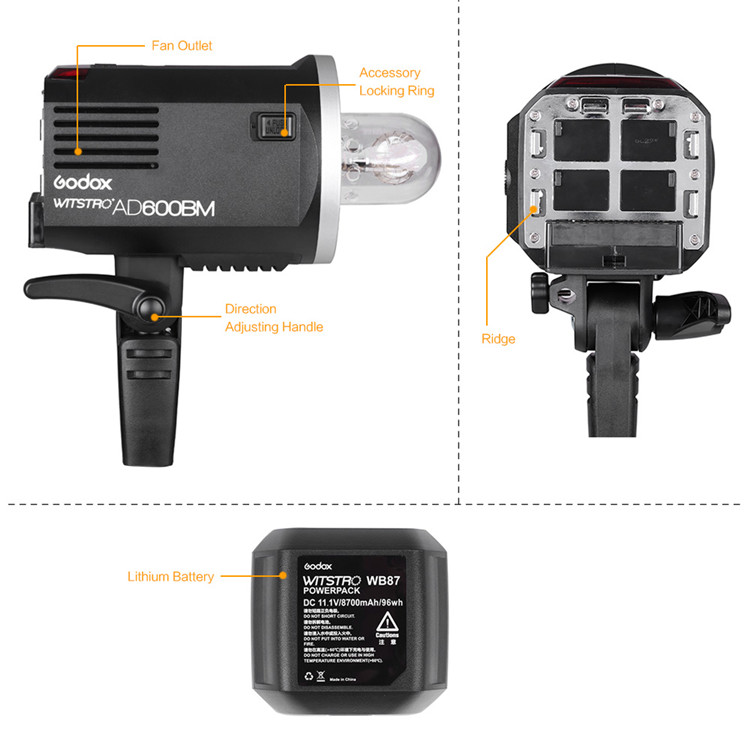 Flaş ışığı Godox AD600BM kiti 600W stüdyo flaş ışığı taşınabilir