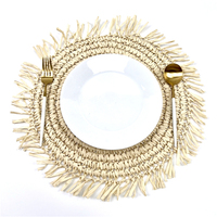 Set de table rond bohème en paille tressée écologique avec franges, résistant à la chaleur, pour la décoration de table à manger et sous-verres
