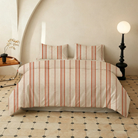 Parure de lit bohème marocaine à rayures en terre cuite, housse de couette rustique style ferme, en coton lavé doux, ensemble 4 pièces
