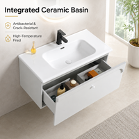 Miroir de salle de bain LED moderne, étanche, avec meuble flottant, vasque en céramique et bois massif