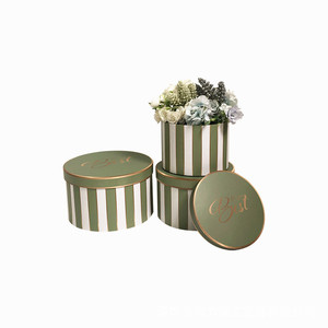 スタイリッシュなストライプ柄の丸型ギフトボックス3個セット、不滅の花ボックスパッケージギフトボックス - Product Image 3