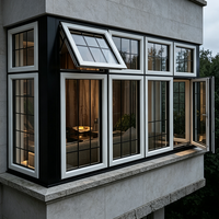 Fenêtre à battant en aluminium avec grille et vitrage, pour mur extérieur de villa