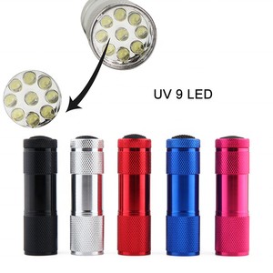 Mini Linterna UV de 9 LED, 395nm, Ultravioleta, Aleación de Aluminio, Color Negro, para Detección de Agentes y Objetos Fluorescentes - Product Image 2