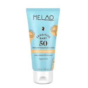 MELAO Private Label Custom Botanicals Sensitive Baby Mineral Sunscreen SPF50 Natural Zinc Oxide Face Body crema solare