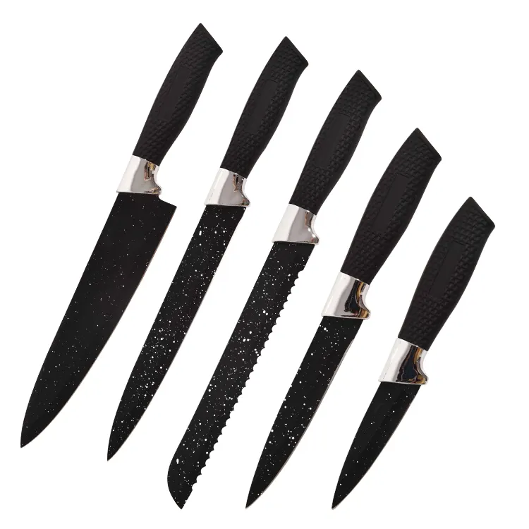 5 חתיכה שחור ציפוי סכין סטי נירוסטה סכיני מטבח