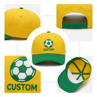 Gorra de Béisbol Estructurada de 6 Paneles Personalizada, Color Amarillo y Verde, Bloques de Color, Sarga de Algodón Premium, Logotipo Bordado de Fútbol, Cierre a Presión