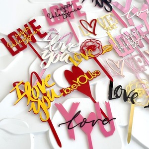 Décoration de gâteau DAMAI saint valentin acrylique rouge doux amour en forme de coeur <span class=keywords><strong>Cupcake</strong></span> pics mariage fête d'anniversaire décorations de gâteau - Product Image 4