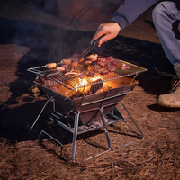Parrilla Portátil de Carbón de Acero Inoxidable Plegable con Rejilla para Carne sin Humo para Acampar en Familia en Interiores y Exteriores