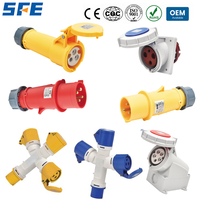 Enchufe Eléctrico Industrial de Nylon de 5 Salidas, Personalizable, IP67, 63A, 380-415V, 6H, 4 Pines, Trifásico, Angulado, Impermeable, de Montaje Empotrado