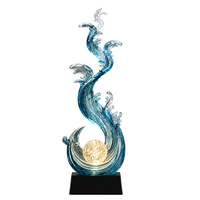 Lampadaire LED moderne en résine bleue, sculpture artistique, éclairage décoratif pour hall d'entrée, ornement porte-bonheur artisanal thème vent et eau