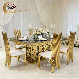 Juego de Mesa de Comedor de Lujo con Tapa de Cristal y Base de Escamas de Pescado Doradas, 6 Sillas, Moderno, para Exteriores, Hotel, Restaurante - Product Image 2