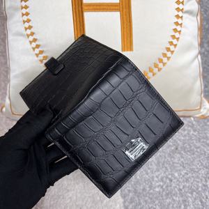 Cartera Corta de Piel de Cocodrilo de Lujo |   Monedero plegable duradero con botón a presión para hombres y mujeres - Product Image 3