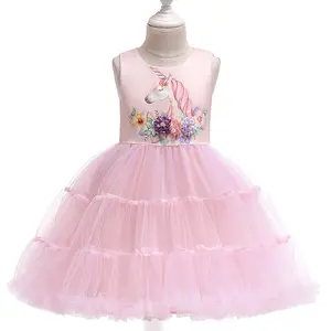 Child multi-layered pretty tutu dress girl feast sleeveless horse pattern design kids party dress for girl 8 years old