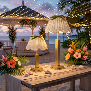<span class=keywords><strong>Elegante</strong></span> Lampada Senza Fili per Eventi, Corpo in Ferro e <span class=keywords><strong>Paralume</strong></span> in Rattan per Banchetti e Ricevimenti di Nozze - Product Image 2