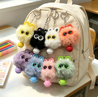 Porte-clés en peluche doux et moelleux, motif monstre de dessin animé aux grands yeux, avec clochette, idéal pour la décoration de sacs à dos - Vente en gros