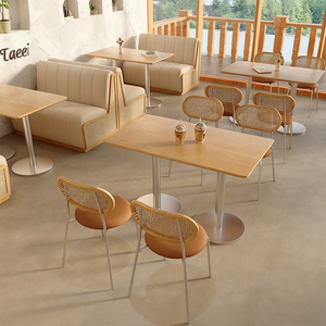 Maßgefertigtes Modernes Holz+PU-Leder Restaurant-Möbelset Café-Sitzbank & Esstische für Hotelnutzung - Product Image 1