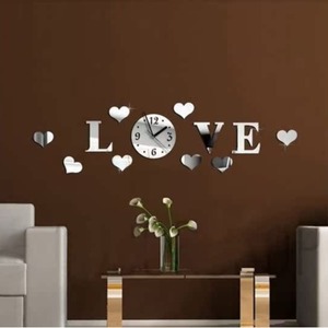 Vendita calda 2024 fai <span class=keywords><strong>da</strong></span> te creativo 3D acrilico orologio <span class=keywords><strong>da</strong></span> <span class=keywords><strong>parete</strong></span> amore forma specchio <span class=keywords><strong>parete</strong></span> casa adesivo orologio decorazione d'interni - Product Image 2