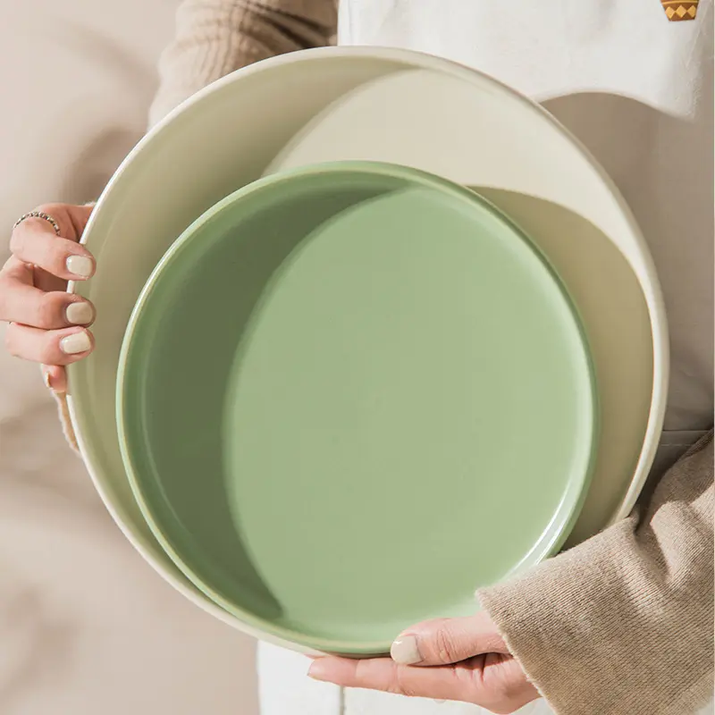 Solid Color Nordic 8 inch 10 inch Ceramic Plate Restaurant Hotel Steak Pizza Pasta Porcelain Frosted Colorful Flat Plate