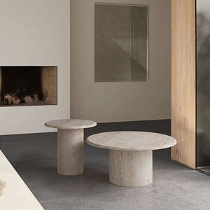 Tự nhiên travertine Bàn cà phê vòng bàn trà thiết kế siêu trắng travertine đá bảng - Product Image 2