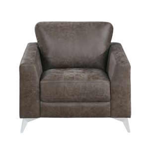 Silla de salón de madera maciza de estilo moderno elegante DB, 1 pieza, con tapicería de microfibra pulida gris pardusco y patas de metal - Product Image 2