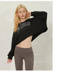 Custom Logo Winter Womens Lightweight 100% Cotton Eco-Friendly Solid Color Oversized Crew Neck Workout Sports Crop <b>Top</b> Gym - Product Image 6