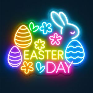 Novelty Happy Neon Signs Easter Bunny Ears and <b>Eggs</b> Decorations Gifts for Wall Decor - Product Image 4