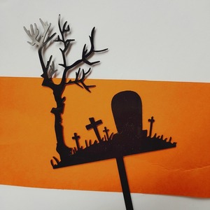 <span class=keywords><strong>Happy</strong></span> Halloween Noir et Jaune Acrylique Château Maison Arbre Démon Cimetière & Toile D'araignée Gâteau Topper pour Halloween Gâteau Décoration - Product Image 3
