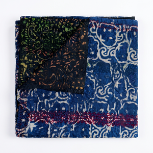 New <b>Blue</b> Indigo Print Handmade Kantha Reversible Cotton Sari Gudri - Product Image 1