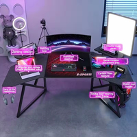 Support d'écran de bureau gaming PC en fibre de carbone noire RGB personnalisé avec pieds métalliques, grande table d'ordinateur Esports avec ailes extensibles et réglables