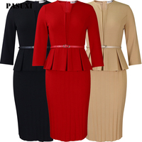 Robe de bureau pour femme PASUXI, dernière collection, design hiver, col en V, taille haute, coupe droite, grande taille, longueur midi.