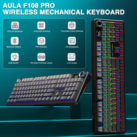 Clavier de jeu mécanique sans fil AULA F108 PRO RGB avec écran et bouton, clavier pleine grandeur avec batterie 8000mAh