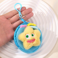 Mini porte-monnaie zippé en peluche étoile créative et mignonne avec sonnette, adorable porte-clés dessin animé avec fermoir mousqueton pour rangement d'écouteurs