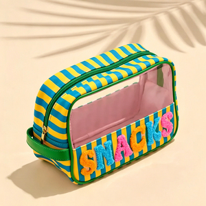 Bolsa de Maquillaje Portátil de Viaje al por Mayor, Organizador de Cosméticos Transparente de PVC con Rayas de Chenilla y Letras, para Playa - Product Image 2