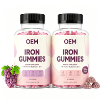 Gummies de fer OEM avec vitamine B6, biotine et zinc, 10 mg de fer, 90 gummies, saveur raisin naturel, complément alimentaire
