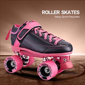 Logo personalizzato fodera in rete traspirante noleggio doppia fila ruota Quad Kick Roller Skate Shoes - Product Image 5