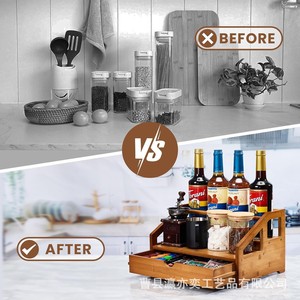 Wooden Storage <b>Tray</b> With Drawers Rectangle Multifunctional Coffee Syrup <b>Tea</b> Bag Organizer Standing Type For Kitchen Use - Product Image 4