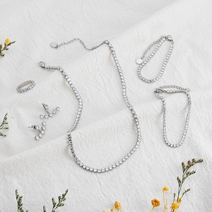 Bijoux de mariage pour femmes, ensemble de bijoux en zircon cubique, chaîne de Tennis, Bracelet, collier, boucle d'oreille - Product Image 2