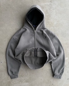 Custom Zipup <strong>Hoodie</strong> Unisex <strong>Boxy</strong> Zipper <strong>Blanks</strong> 500 Gsm <strong>Hoodie</strong> Cotton Heavyweight Fleece Cropped Men Zip up <strong>Hoodie</strong> - Product Image 2