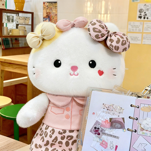 Lindo Peluche de Gato con Estampado de Leopardo y Lazo, Venta al por Mayor y al Detal, Regalo de Cumpleaños Suave, Muñeco de Peluche para Dormir, Compañero Animal, Decoración del Hogar - Product Image 6