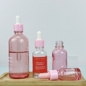 Botella de Vidrio Redonda Rosa para Suero, 2oz/30ml/100ml, con Gotero, Botella de Vidrio con Gotero Dorado Rosa para Cosméticos - Product Image 5